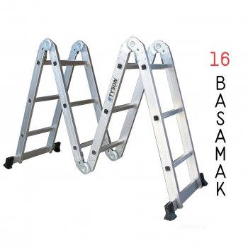 TYSON ALÜMİNYUM AKROBAT MERDİVEN ( 460 CM - 4X4- 16 BASAMAK )
