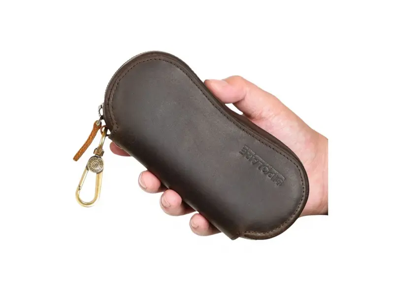 Tam Tahıllı Deri Gözlük Kılıfı – Fermuarlı, Karabinalı