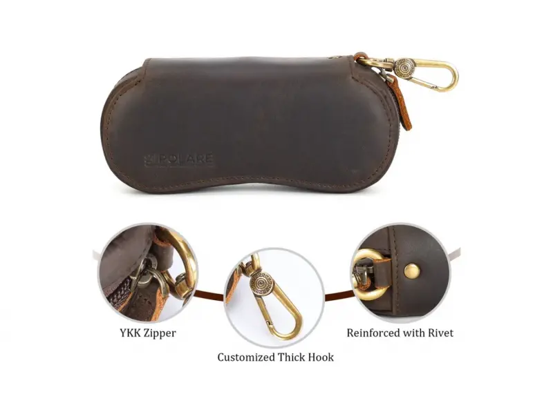 Tam Tahıllı Deri Gözlük Kılıfı – Fermuarlı, Karabinalı