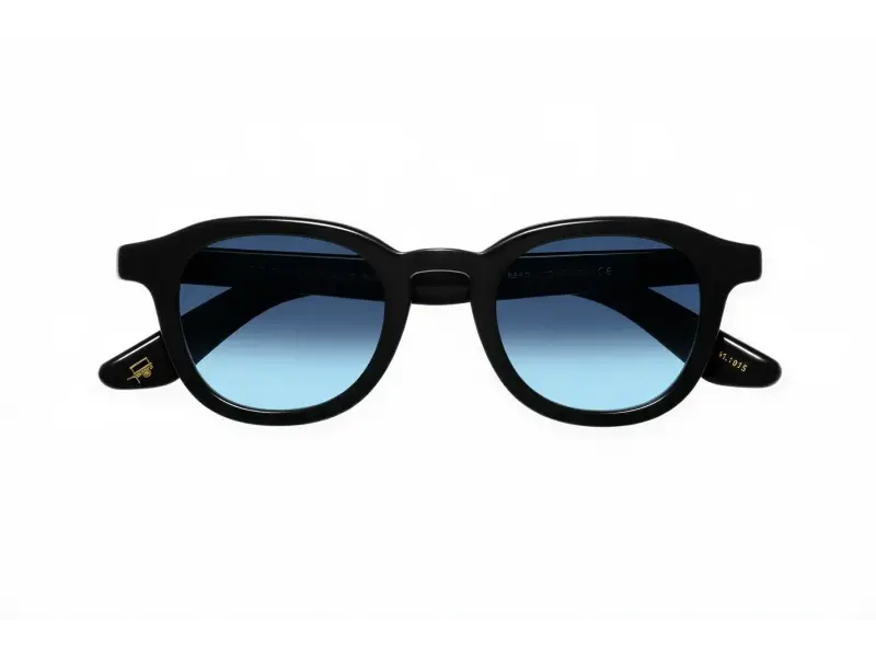 Moscot Dahven Sun Black 47 Denim Blue Lenses