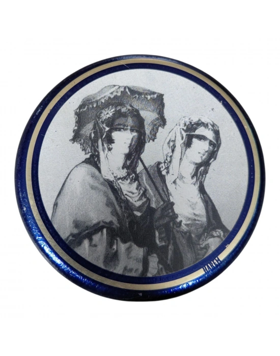 Saz Çalan Kadın Figürleri Bulunan Dekoratif Vintage Teneke Kutu