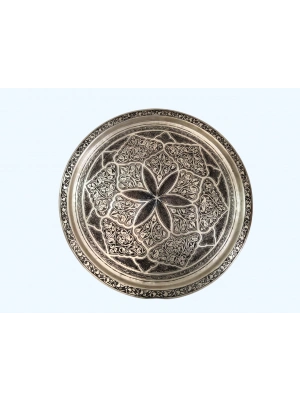 Ağır İşlemeli Bakır Tepsi Aoa Ölçü 38,5Cm Çapi