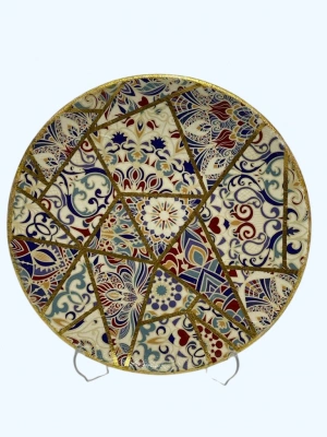 Altın Yaldız El İşlemeli Porselen Duvar Tabağı