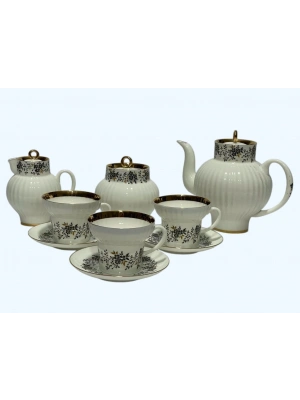 El Yapimi Kemik Çini Üstü Sirli Çikartma Yaldızli Çay Seti