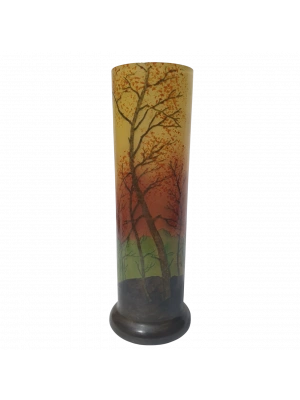 Ağaç Resimli El Boyama  Cam Vazo