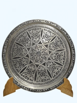 Ağır İşlemeli Elde Dövme Tepsi Aoa Ölçü 33,5Cm Çapi