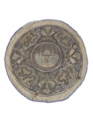 AYASOFYA CAMİİ RESİMLİ VE OSMANLICA YAZILI SUZENİ İŞÇİLİKLİ SEHPA ÖRTÜSÜ