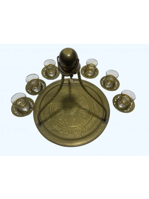 Bakır İşlemeli Çay Askı Ve Bardak Takim