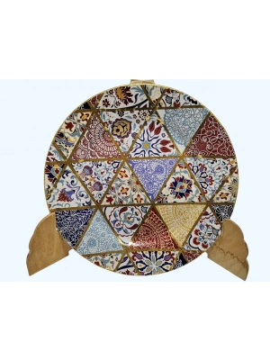 El Yapimi Altın Yaldız İşlemeli Porselen Duvar Tabağı (Askı Aparatlı)