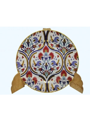 El Yapimi Altın Yaldız İşlemeli Porselen Duvar Tabağı (Askı Aparatlı)