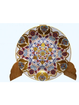 El Yapimi Altın Yaldız İşlemeli Porselen Duvar Tabağı (Askı Aparatlı)