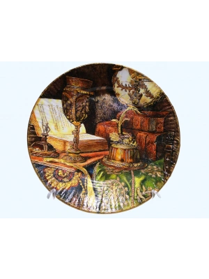 El Yapimi Altın Yaldız İşlemeli Porselen Duvar Tabağı (Askı Aparatlı)