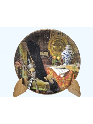 El Yapimi Altın Yaldız İşlemeli Porselen Duvar Tabağı (Askı Aparatlı)