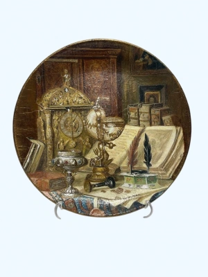 El Yapimi Altın Yaldız İşlemeli Porselen Duvar Tabağı (Askı Aparatlı)