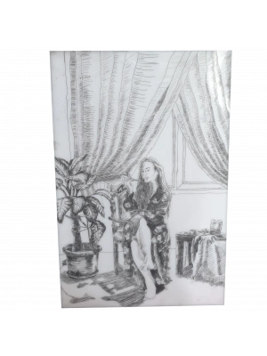 Plastik üzerine siyah beyaz çizim