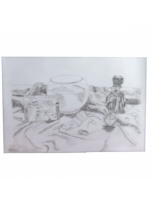 Plastik üzerine siyah beyaz çizim