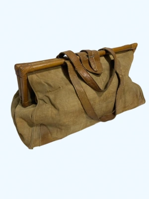 Vintage Bambu Sapli Kanvas Çanta