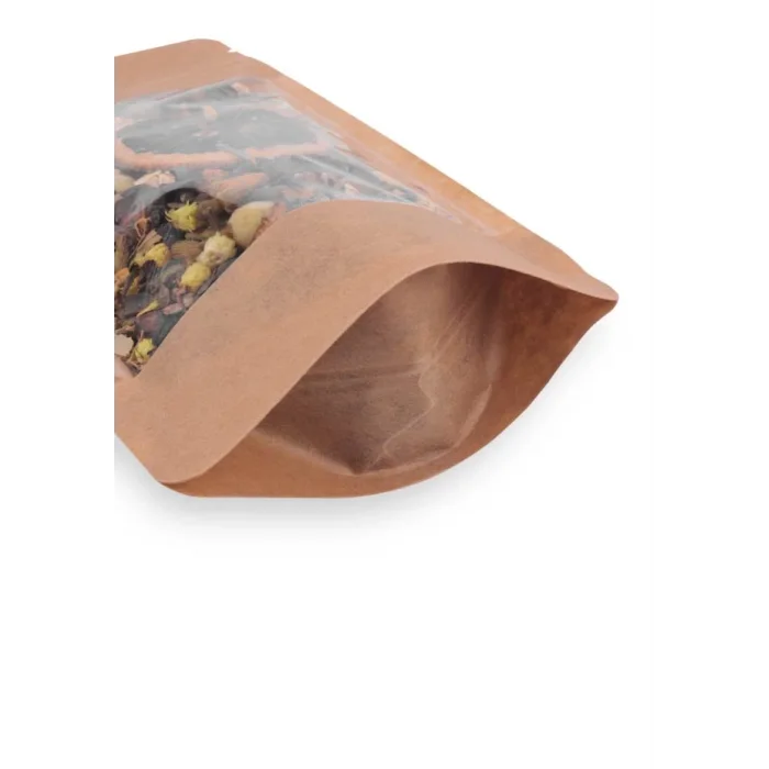 18x29 cm. Kraft Geniş Pencereli Doypack - 50 Adet