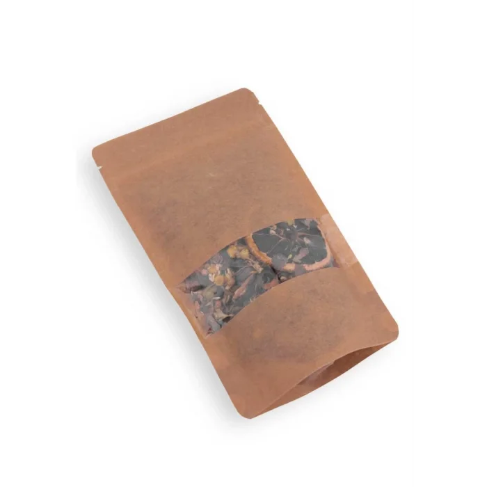 8,5x14,5 cm. Kraft Dar Pencereli Doypack - 50 Adet