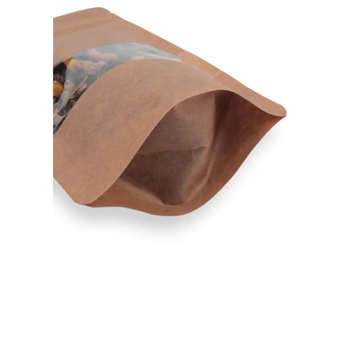 8,5x14,5 cm. Kraft Dar Pencereli Doypack - 50 Adet