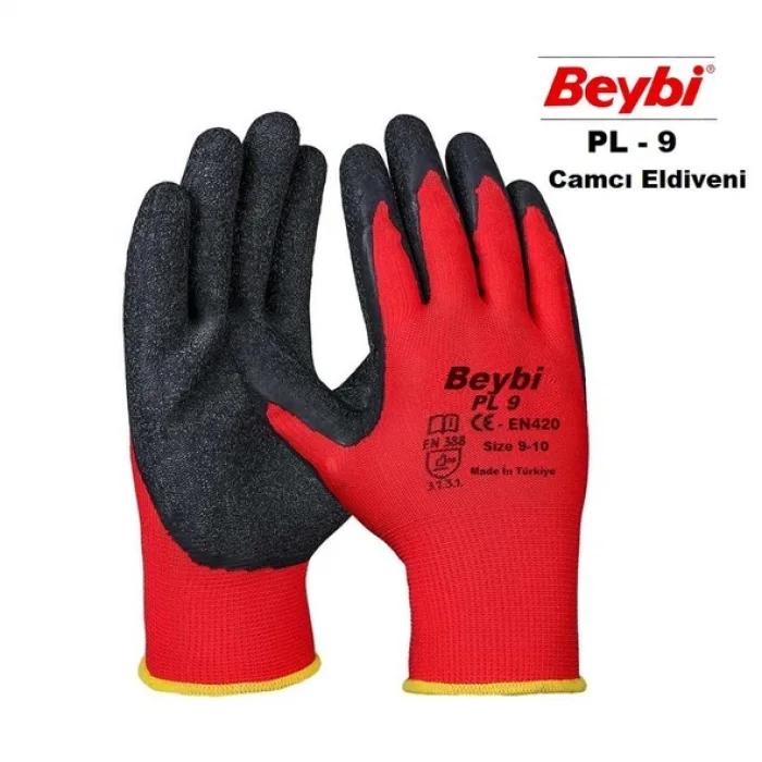Beybi PL-9 Örme Kırmızı Siyah Nitril Eldiven