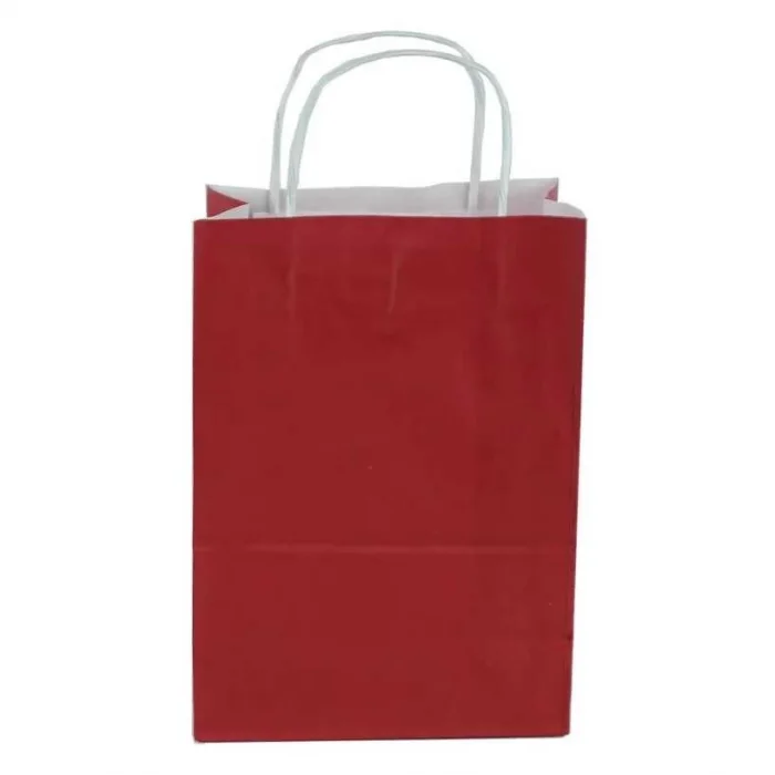 Bordo Kraft Çanta Küçük Boy 18x8x24 cm 25 Adet
