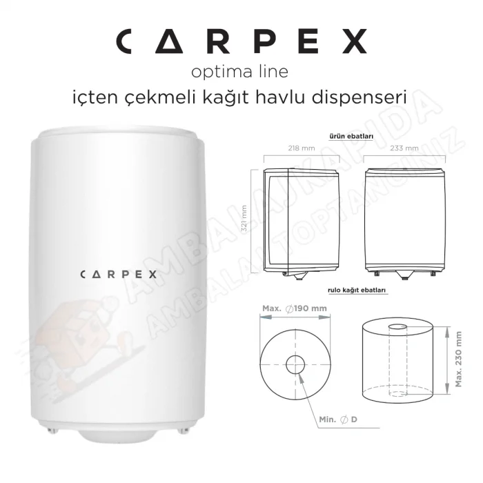 Carpex Optima Beyaz İçten Çekmeli Kağıt Dispenseri