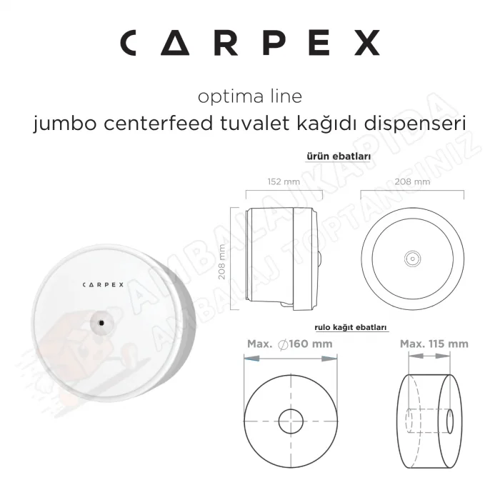 Carpex Optima Mini Cimri Tuvalet Kağıdı Aparatı Siyah