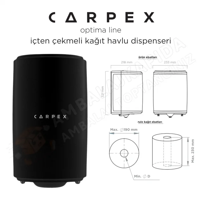 Carpex Optima Siyah İçten Çekmeli Kağıt Dispenseri