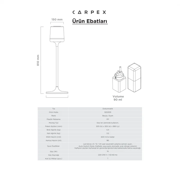 Carpex Trioscent Pro Koku Makinesi-Beyaz