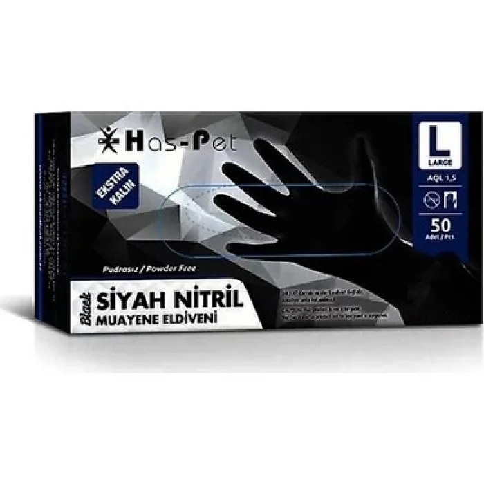 Haspet Siyah Nitril Ekstra Kalın Pudrasız - L Beden