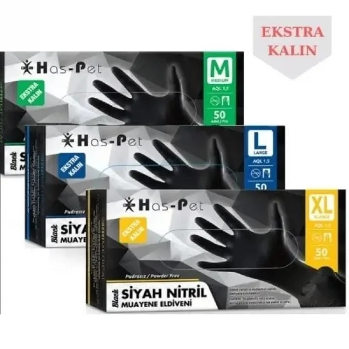 Haspet Siyah Nitril Ekstra Kalın Pudrasız - M Beden
