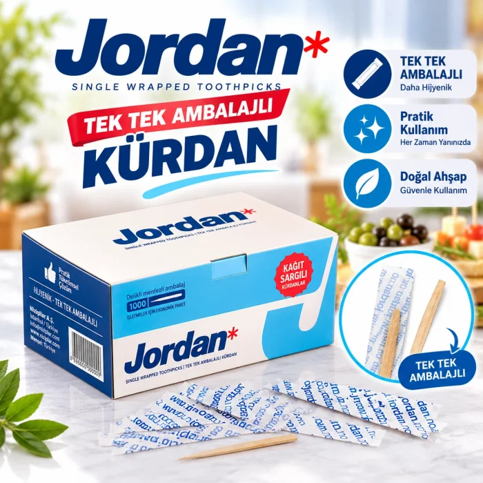Jordan Kürdan 1000 Adet Tek Tek Kağıt Ambalajlı Hijyenik Doğal Huş Ağacı Kürdan