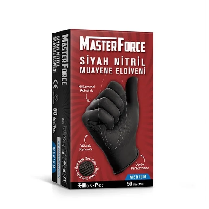 MasterForce Siyah Nitril M Beden Eldiven 50 li