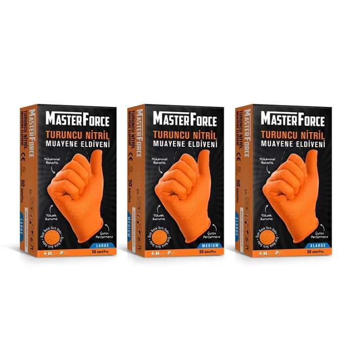 MasterForce Turuncu Nitril L Beden Eldiven 50 li