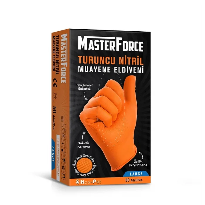 MasterForce Turuncu Nitril L Beden Eldiven 50 li