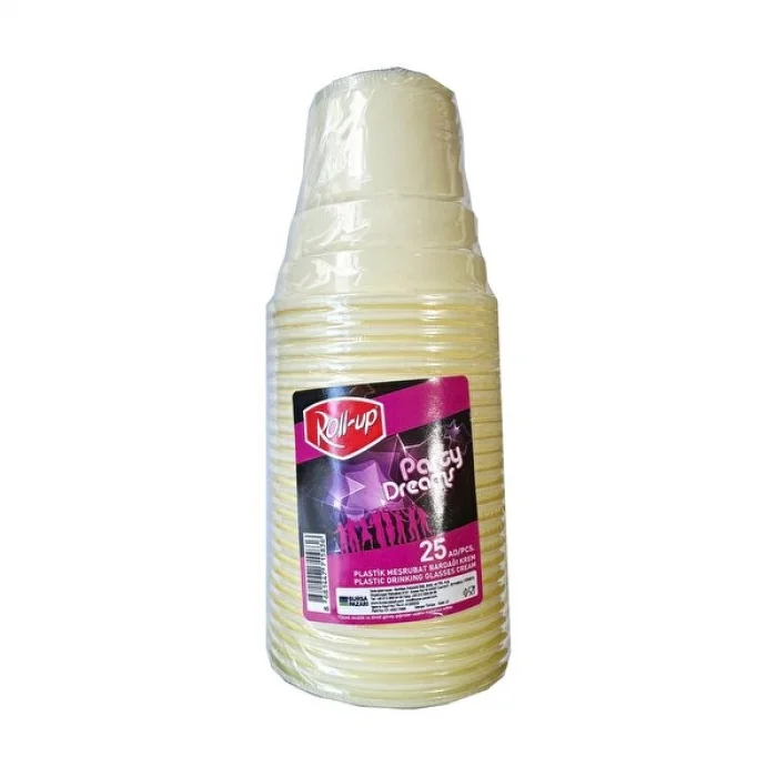 Roll-Up Plastik Renkli Bardak (Krem) 25 Adetli