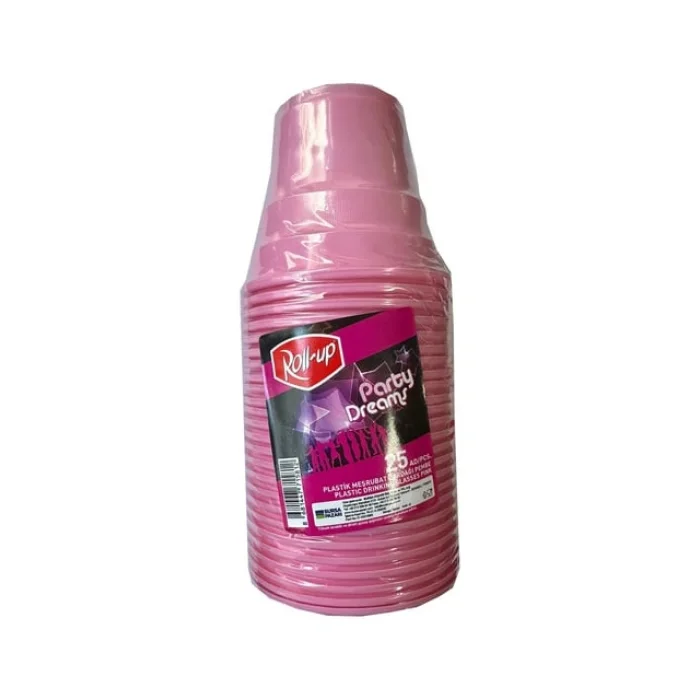 Roll-Up Plastik Renkli Bardak (Pembe) 25 Adetli