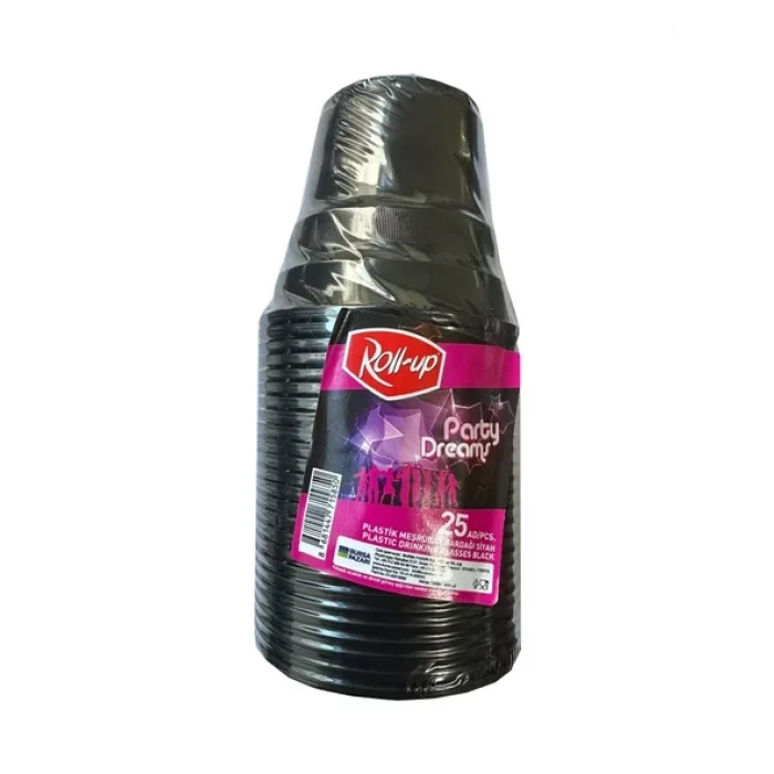 Roll-Up Plastik Renkli Bardak (Siyah) 25 Adetli