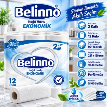 Belinno Ekonomik Kağıt Havlu 12 Rulo – 2 Katlı