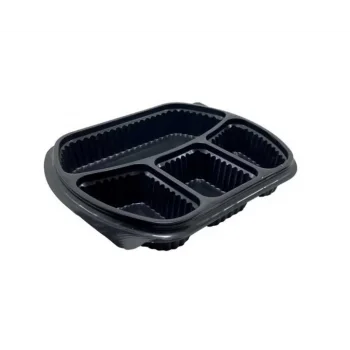 Siyah Plastik 4 (Dört) Gözlü Yemek Kabı 50 Li-Kapaksız