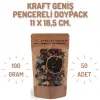 11x18,5 cm. Kraft Geniş Pencereli Doypack - 50 Adet