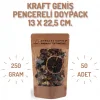13x22,5 cm. Kraft Geniş Pencereli Doypack - 50 Adet