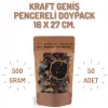 16x27 cm. Kraft Geniş Pencereli Doypack - 50 Adet