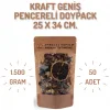 25x34 cm. Kraft Geniş Pencereli Doypack - 50 Adet