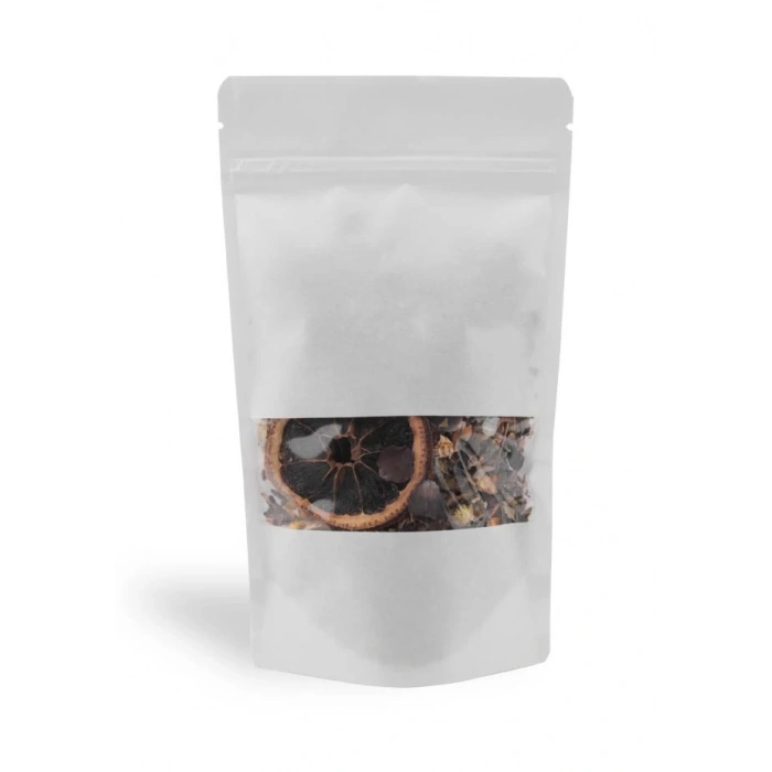 13x22,5 cm. Beyaz Kraft Pencereli Doypack - 50 Adet