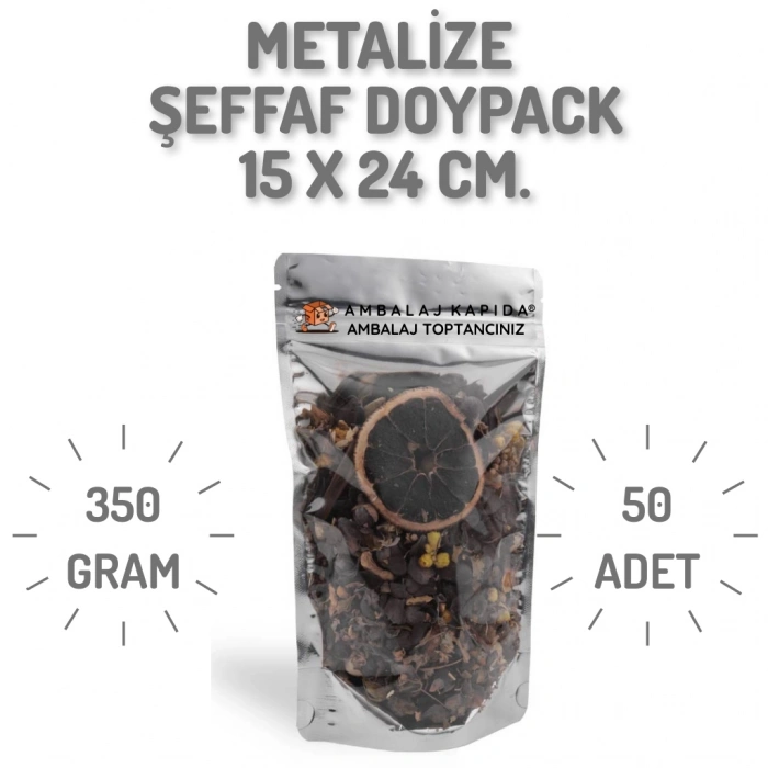 15x24 cm. Metalize Şeffaf Kilitli Doypack - 50 Adet
