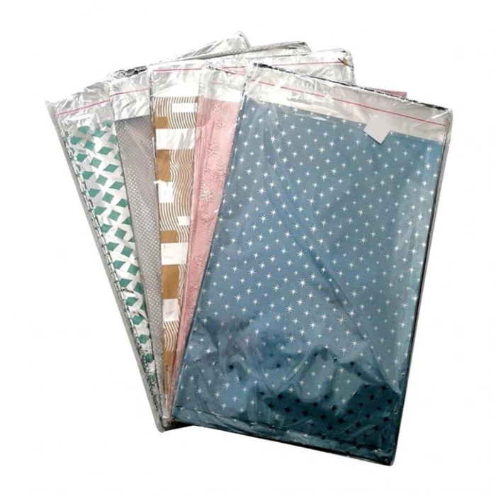 17x25 cm. Bantlı Desenli Metalize Hediye Poşeti - 100 Adet