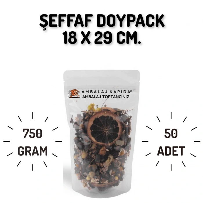 18x29 Şeffaf Doypack - 50 Adet