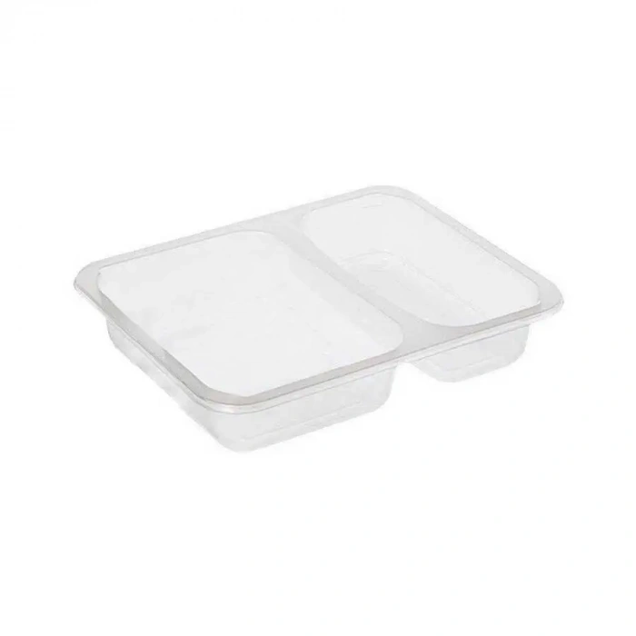 2 Bölmeli Üst Yapıştırmalı Yemek Kabı Şeffaf 400 Adet